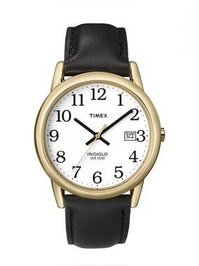 Timex Men's Easy Reader 35mm Watch, Genuine Leather Strap, Gold Case White Dial